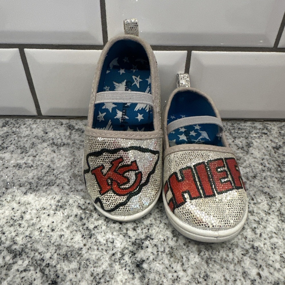 Kansas City Chiefs Football Toddler 5 Slip On Shoes Silver Glitter